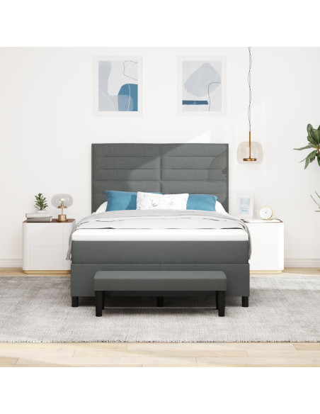 Letto con Box Spring con Materasso & Panchina Grigio Scuro 140x200 cm Tessuto