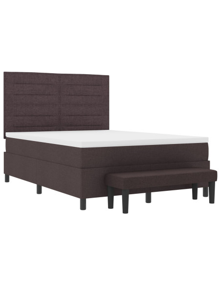 Letto con rete a molle con Materasso & Panca Marrone Scuro 140x200 cm Tessuto