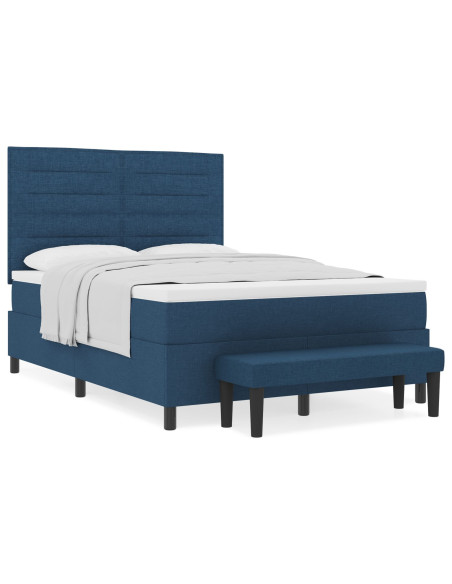 Letto a molle con materasso e panca blu 160x200 cm in tessuto