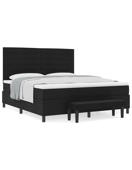 Letto con Box Spring  e Panchina Nera 180x200 cm Tessuto
