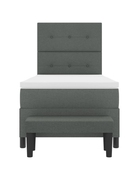 Letto Box Spring con Materasso e Panchina Grigio Scuro 90x200 cm Tessuto