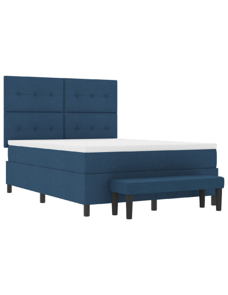 Letto con Box Spring e Materasso & Panchina Blu 140x190 cm Tessuto
