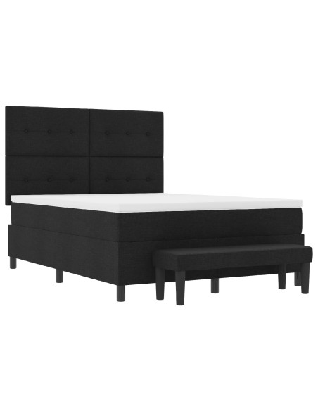 Letto con box spring e materasso e panchina nero 140x200 cm tessuto