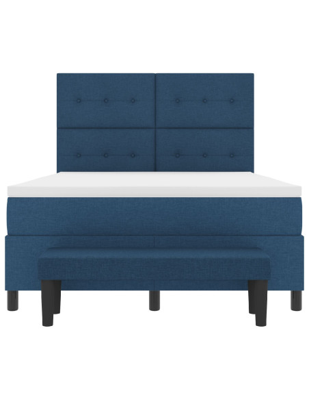Letto Box Spring con Materasso e Panchina Blu 160x200 cm Tessuto