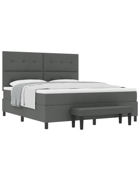Letto con Box Spring  con Materasso e Panca Grigio Scuro 180x200 cm Tessuto