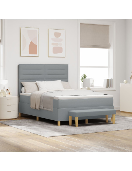 Letto a Molla con Materasso e Panchina Grigio Chiaro 140x200 cm Tessuto
