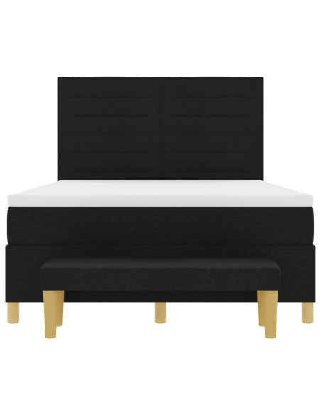 Letto con Box Spring con Materasso e Panchina Nero 140x200 cm Tessuto