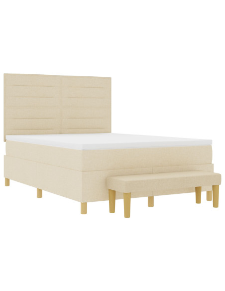 Letto Box Spring  con Materasso e Panchina Panna 140x200 cm Tessuto