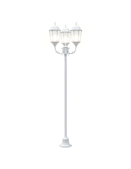 Lampione da Giardino  3 lampade E27 Bianco 220 cm Alluminio