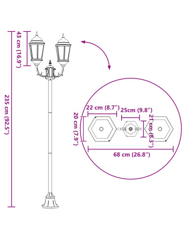 Luce da Giardino Verde vintage spazzolato 68 x 20 x 235 cm