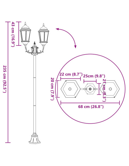 Lampione da Giardino  2-Lampade E27 Verde 220 cm Alluminio