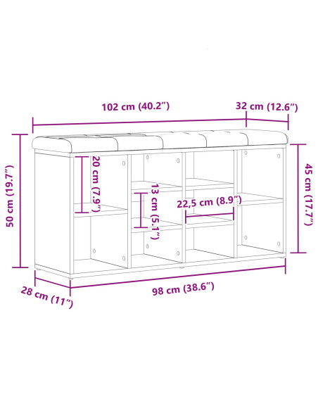 panchina da stoccaggio  Nero Rovere 100x30x48 cm Legno ingegnerizzato