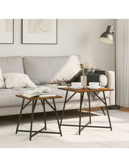 Tavolino 2 pz Rovere Affumicato in Legno Ingegnerizzato e Metallo
