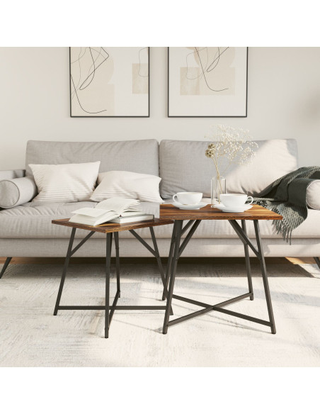Tavolino 2 pz Rovere Affumicato in Legno Ingegnerizzato e Metallo