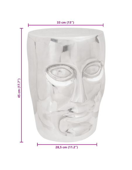 Pouf Faccia  Argento 33x33x45 cm in Alluminio