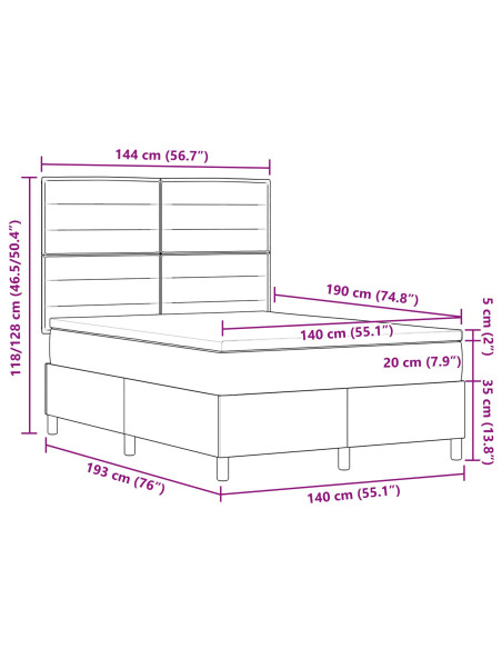 Letto a molle con materasso Grigio chiaro 140 x 190 cm Tessuto