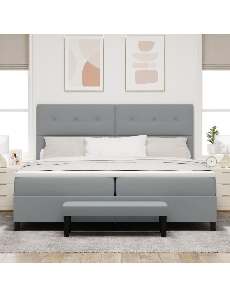 Letto Boxspring con Materasso e Panchina Grigio Chiaro 200x200 cm Tessuto