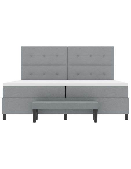 Letto Boxspring con Materasso e Panchina Grigio Chiaro 200x200 cm Tessuto