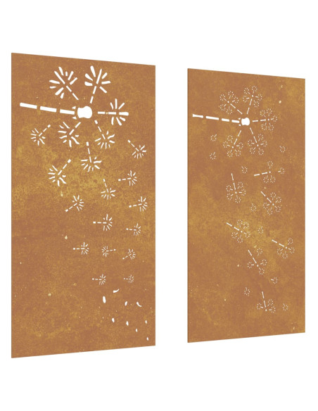 Decorazioni Muro da Giardino 2pz 105x55 cm Fiore Acciaio Corten