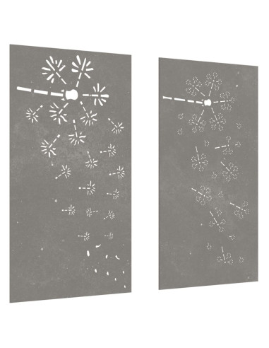 Decorazioni Muro da Giardino 2pz 105x55 cm Fiore Acciaio Corten