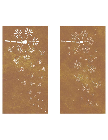 Decorazioni Muro da Giardino 2pz 105x55 cm Fiore Acciaio Corten