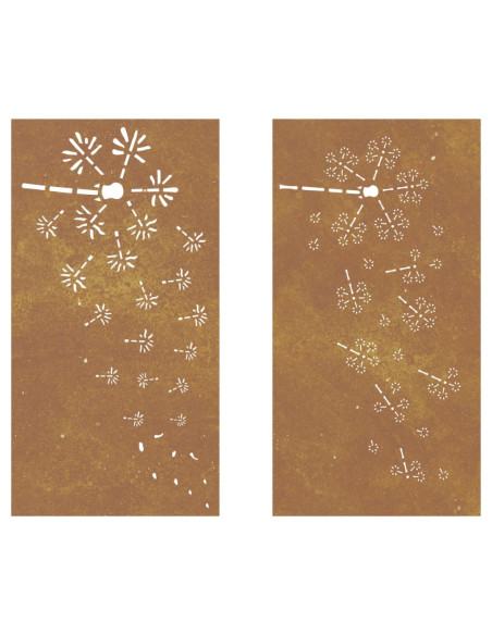 Decorazioni Muro da Giardino 2pz 105x55 cm Fiore Acciaio Corten