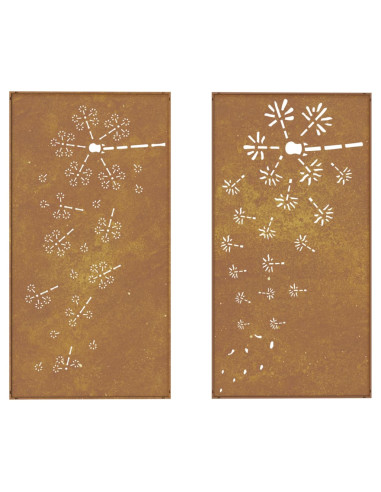 Decorazioni Muro da Giardino 2pz 105x55 cm Fiore Acciaio Corten