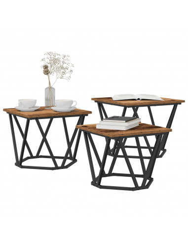 Tavolini 3 pcs Legno Vecchio in Compensato