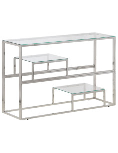 Tavolino Consolle Argento Acciaio Inossidabile Vetro Temperato