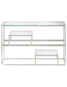 Tavolino Consolle Argento Acciaio Inossidabile Vetro Temperato 2