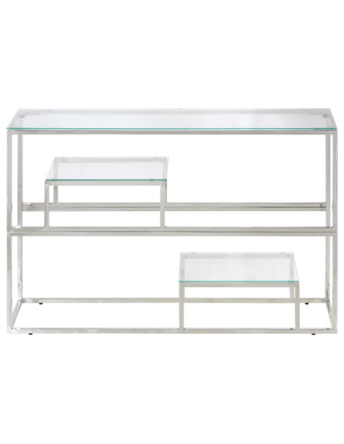 Tavolino Consolle Argento Acciaio Inossidabile Vetro Temperato