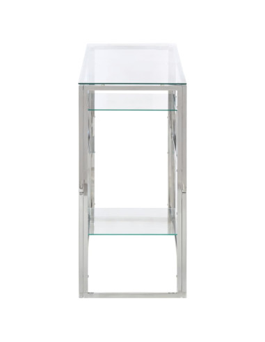 Tavolino Consolle Argento Acciaio Inossidabile Vetro Temperato