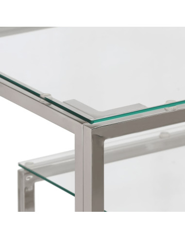 Tavolino Consolle Argento Acciaio Inossidabile Vetro Temperato
