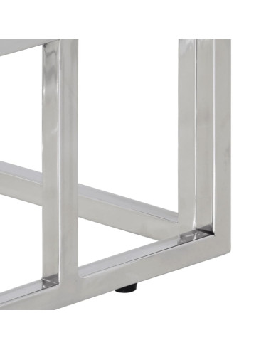 Tavolino Consolle Argento Acciaio Inossidabile Vetro Temperato