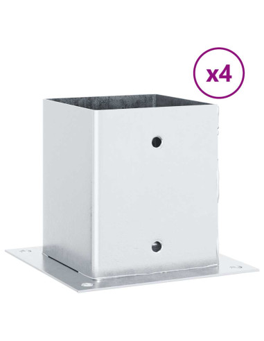 Basi per Pali Quadrate 4 pz Argento 101x101 mm Acciaio Zincato