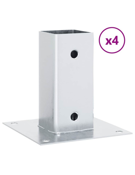 Basi per Pali Quadrate 4 pz Argento 71x71 mm in Acciaio Zincato