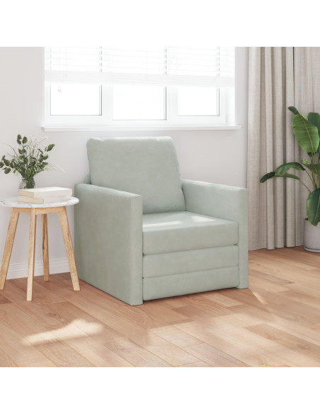 Divano a terra  Singolo Convertibile in Velluto 74x77x81 cm Grigio chiaro