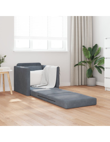 Divano a pavimento  Singolo Convertibile in Velluto 74x77x81 cm Grigio Scuro