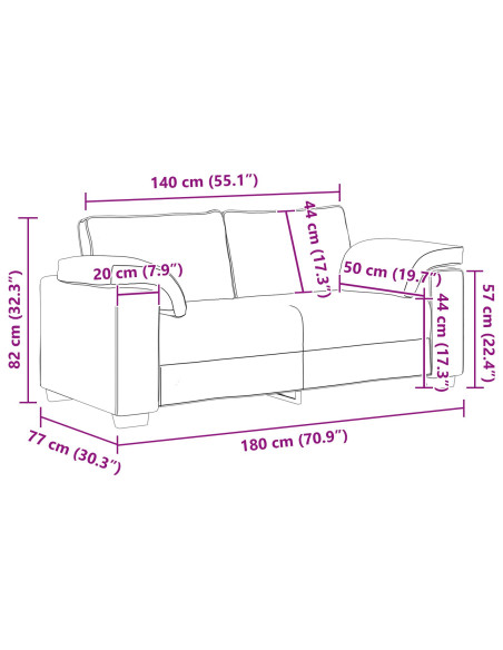 Divano Loveseat  Tortora 140 cm in Tessuto