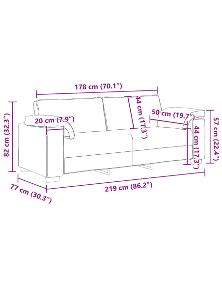 Divano a 3 posti in lino, 178 cm