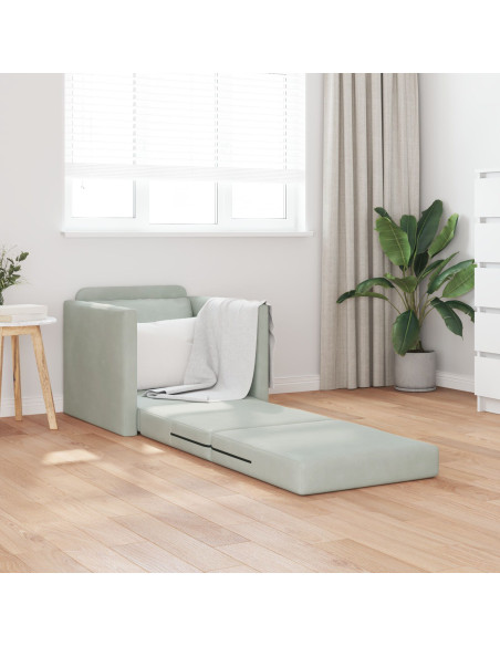 Divano a terra  Singolo Convertibile in Velluto 74x77x81 cm Grigio chiaro