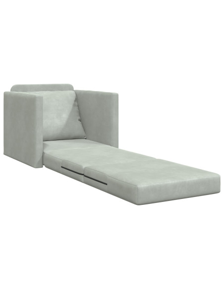 Divano a terra  Singolo Convertibile in Velluto 74x77x81 cm Grigio chiaro