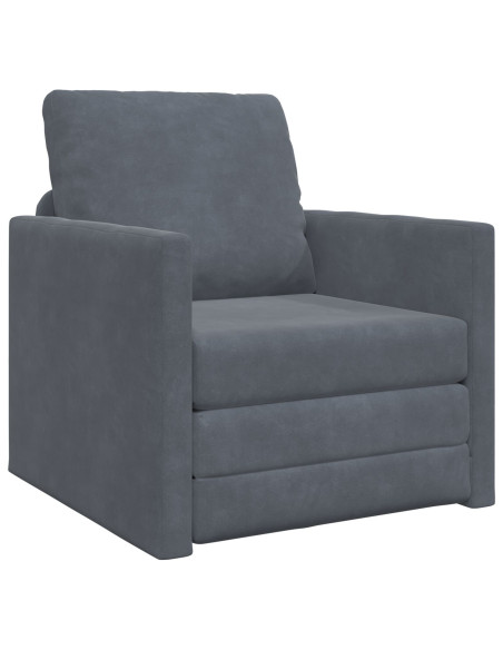 Divano a pavimento  Singolo Convertibile in Velluto 74x77x81 cm Grigio Scuro
