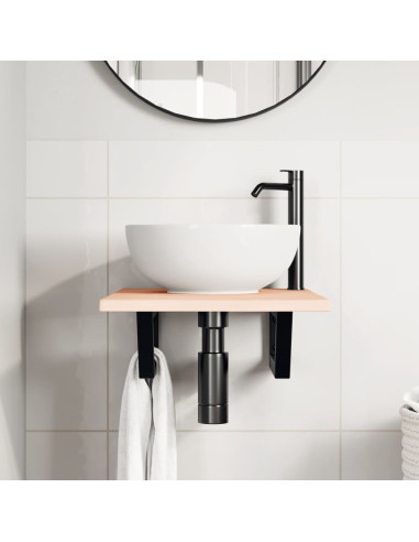 Ripiano a Parete per Lavabo in Acciaio e Massello di Rovere