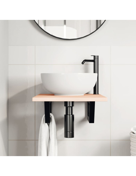 Ripiano a Parete per Lavabo in Acciaio e Massello di Rovere