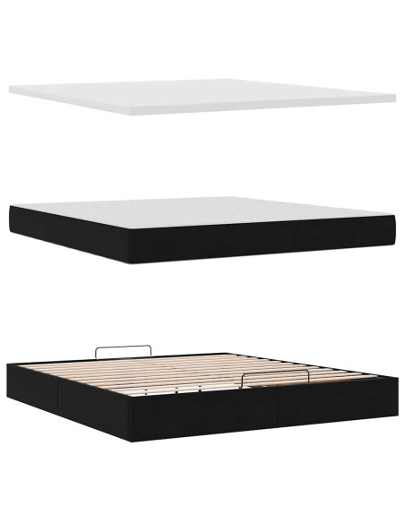 Struttura Letto Pouf con Materasso Nero 160x200 cm in Velluto