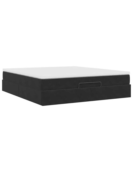 Struttura Letto Pouf con Materasso Nero 160x200 cm in Velluto