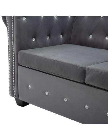 Divano Chesterfield a L in Velluto 199x142x72 cm Grigio