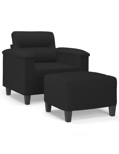 Poltrona con Poggiapiedi Nero 60 cm in Tessuto Microfibra