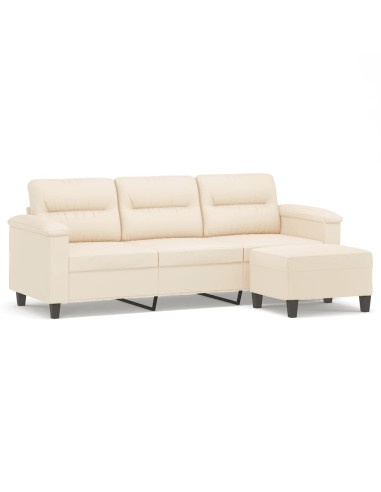 Divano a 3 Posti con Poggiapiedi Beige 180cm Tessuto Microfibra